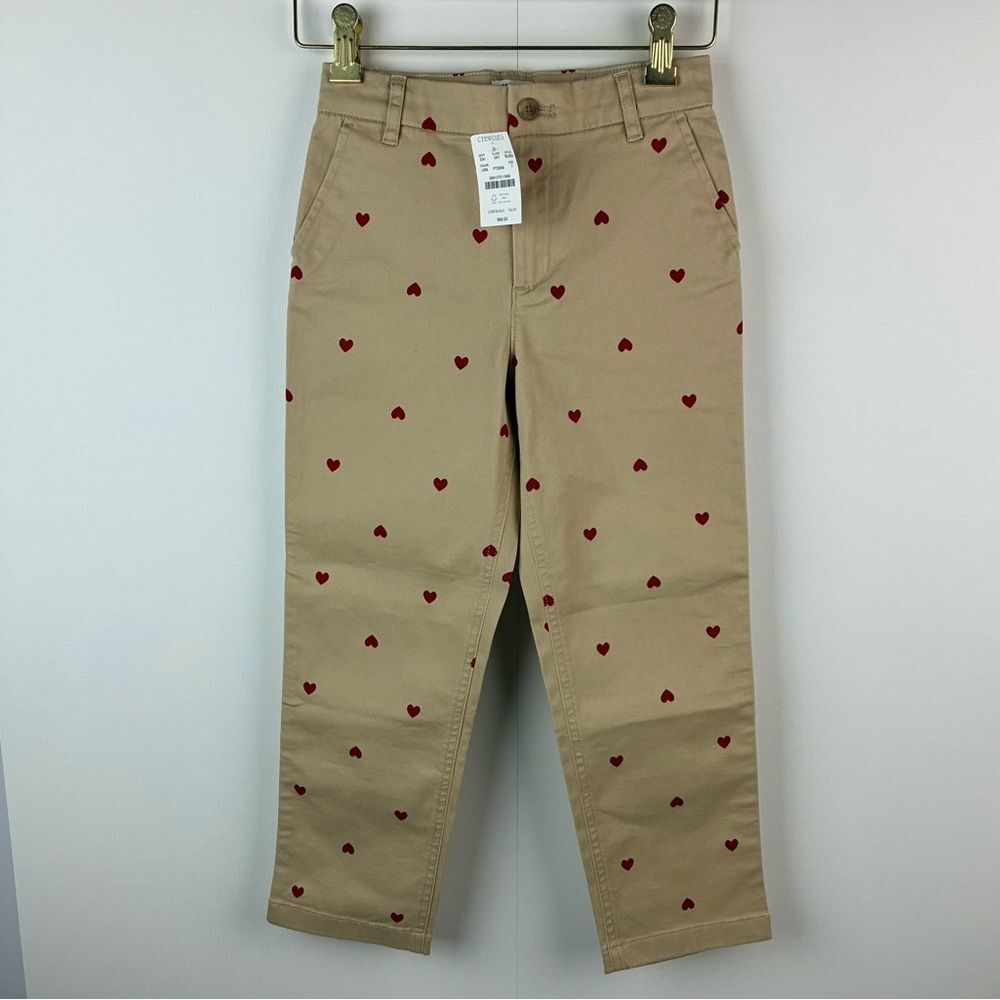 NWT Crewcuts Girls' allover-heart high-rise girlfriend chino khaki pant size 7